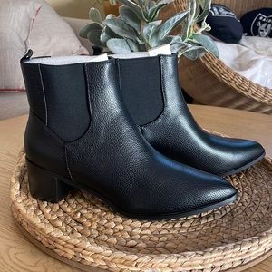 Pointed Toe Stacked Chunky Block Heel Ankle Boots Faux Leather Chelsea Booties